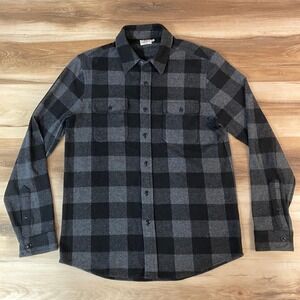 Faherty Legend Sweater Shirt Mens Medium Black Gray Buffalo Plaid Flannel